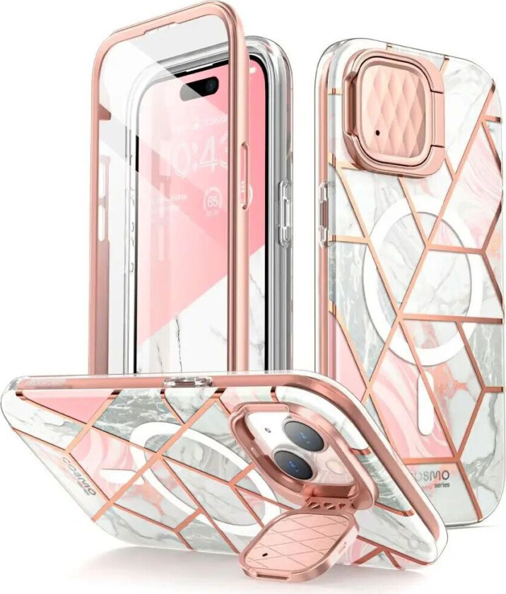 I-Blason iPhone 15 i-Blason Cosmo Marble Deksel m. Skjermbeskytter - MagSafe Kompatibel - Rosa