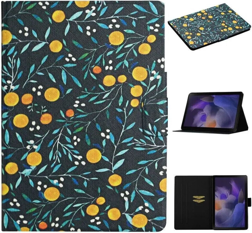 Samsung Galaxy Tab A9 Kunstskinn Deksel m. Stativfunksjoner & Kortholder - Appelsiner