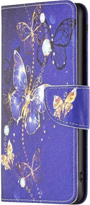 iPhone 14 Pro Max Flip Deksel med Kortholder - Lilla Sommerfugler