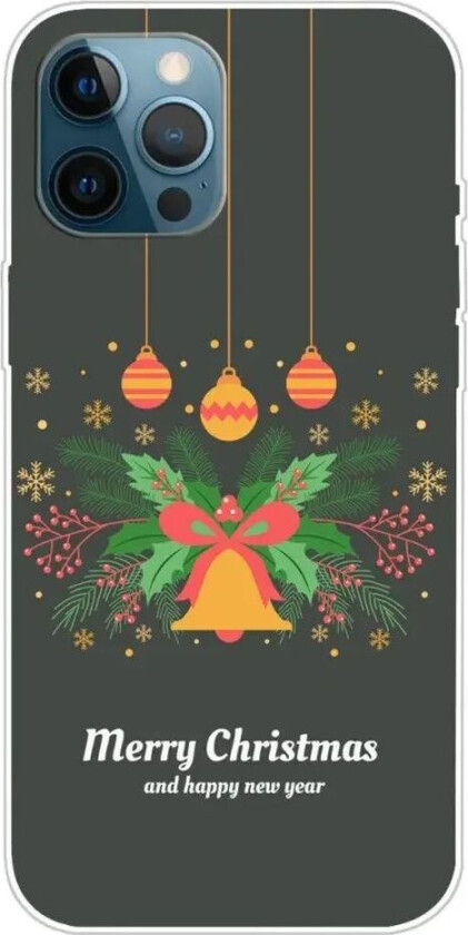 iPhone 15 Pro Fleksibelt Plast Jul Deksel - Merry Christmas - Julekrans og Juleklokke