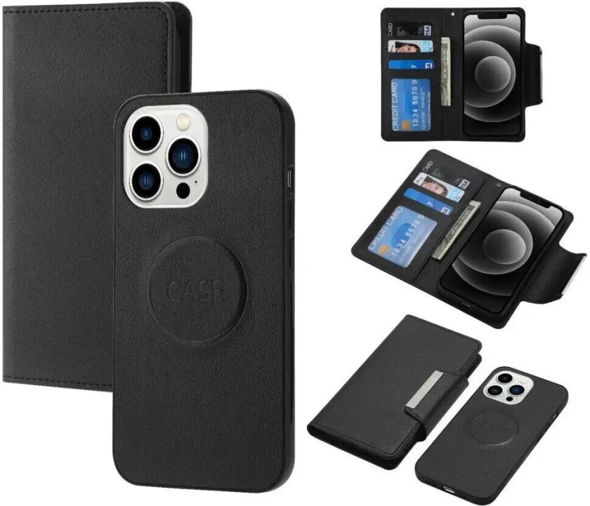 iPhone 15 Pro Max 2-i-1 Flip Deksel i Kunstskinn med Lommebok og Magnetlås - Svart