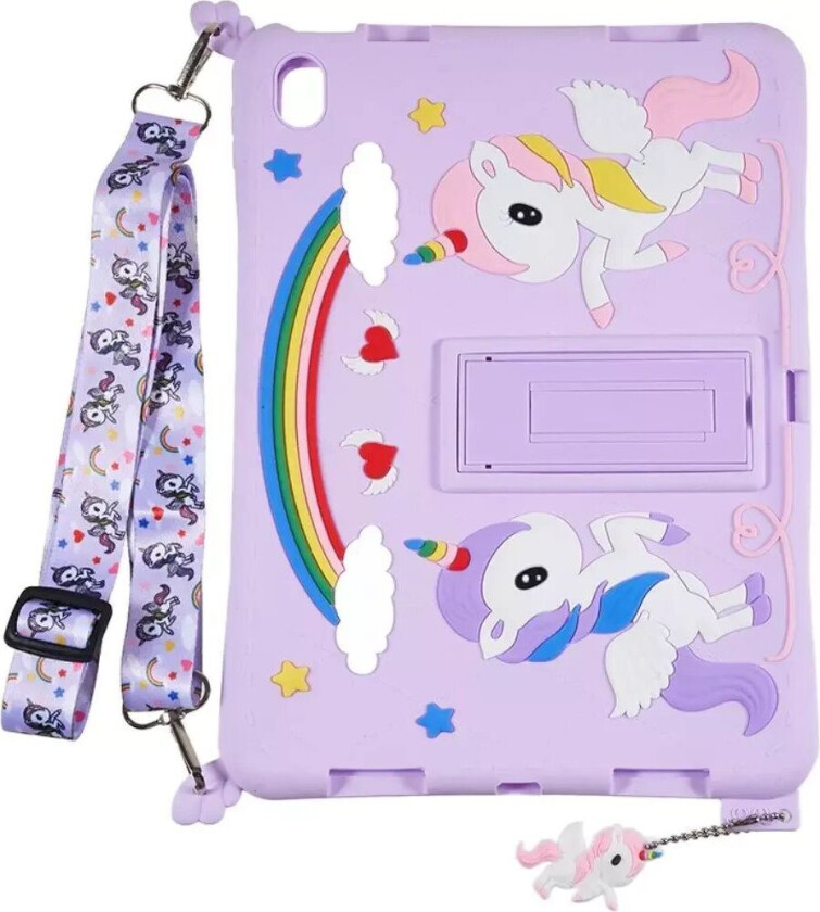 iPad 10,9" (2022) Silikon Deksel med Stativ, Trykk og Stropp - Enhjørning