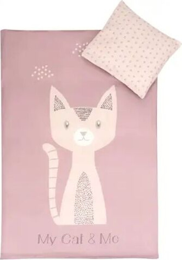 Rosa junior sengetøy - 100x140 cm - Sengesett junior rosa katt - 100% bomull