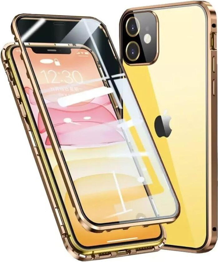 iPhone 11 360⁰ Magnetisk Deksel med Glass Bak og Forside - Gull