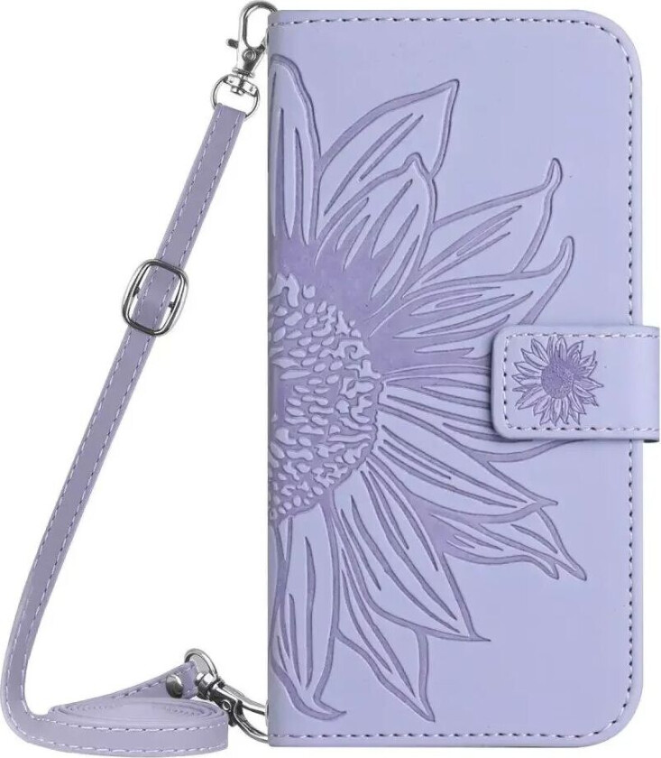 iPhone 15 Pro Kunstskinn Flip Deksel med Lommebok - Solsikke - Lys lilla