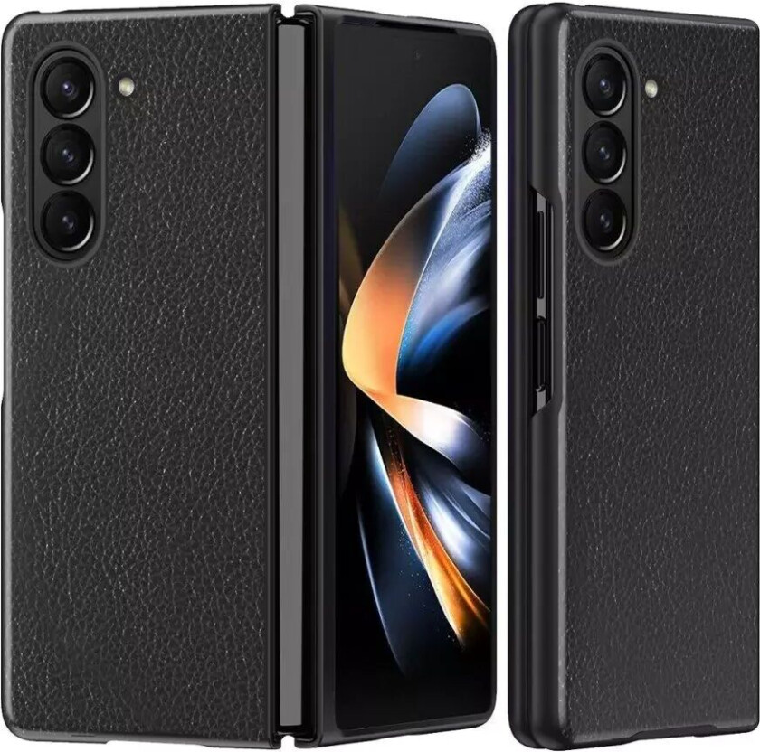 Samsung Galaxy Z Fold5 5G Litchi Kunstskinn Bakdeksel - Svart