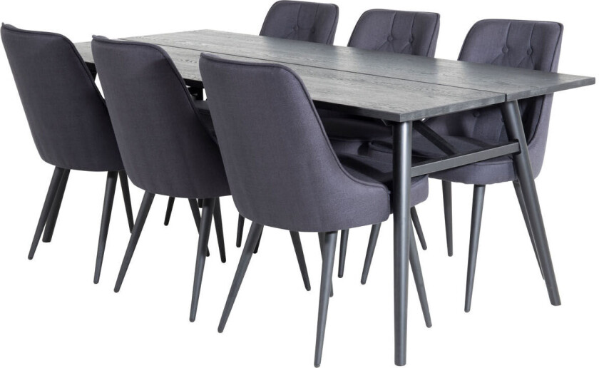 Sleek spisegruppe spisebord uttrekksbord lengde cm 195 / 280 svart og 6 Velvet Deluxe spisestuestoler svart.