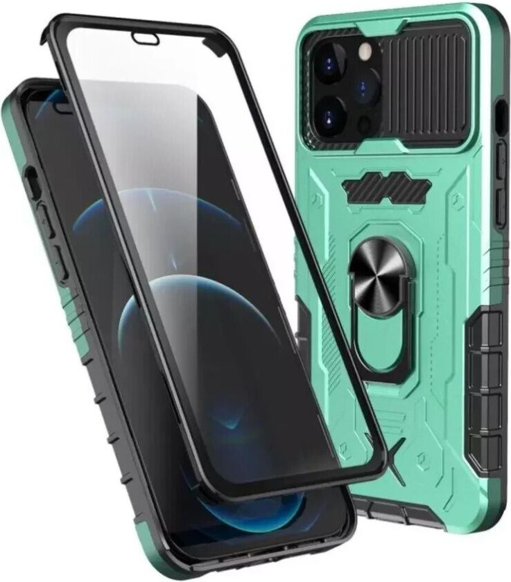 iPhone 13 Pro Max Håndverker Bakdeksel + Skjermbeskytter i Herdet Glass - Grønn