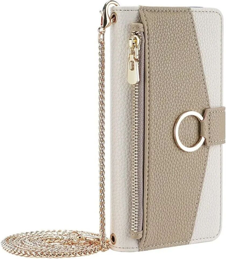 iPhone SE (2022 / 2020) / 8 / 7 Kunstskinn 2-i-1 Flipdeksel med Lommebok og Crossbody Bagfunksjon - Creme