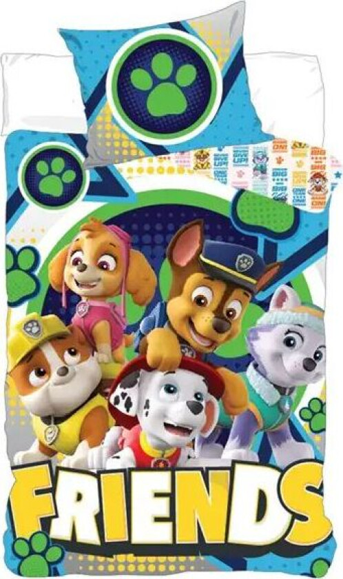 Paw Patrol Junior sengetøy - 100x140 cm - Sengesett med Paw Patrol FRIENDS - 2 i 1 - 100% bomull