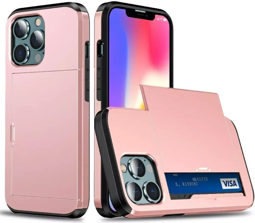 iPhone 13 Pro Max Drop Proof Deksel m. Lommebok - Rose Gold