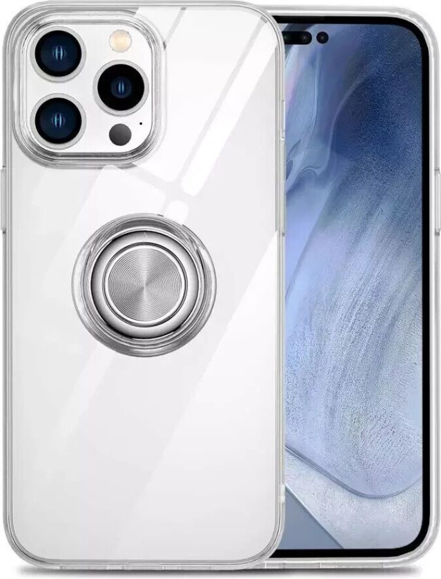 iPhone 14 Pro Kickstand Deksel Med Ringholder - Gjennomsiktig