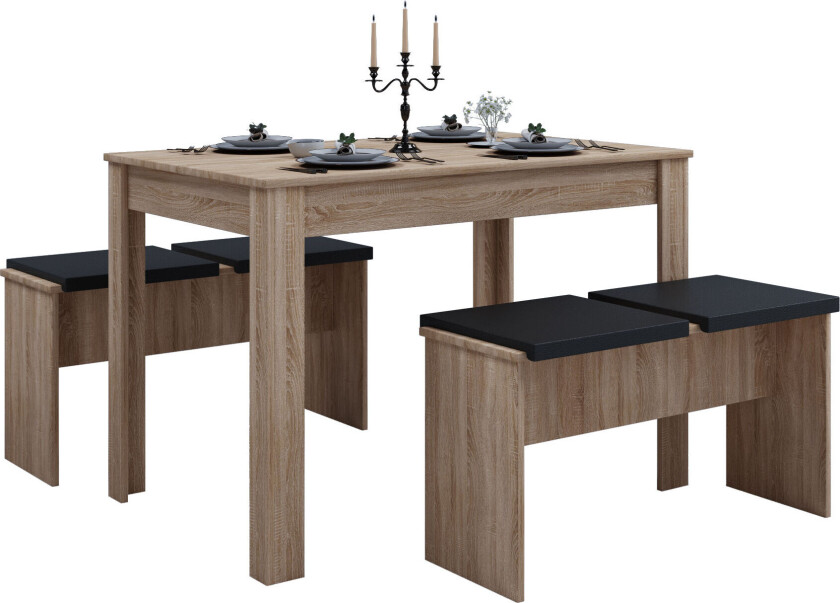 Esal spisegrupper spisebord og 2 benker Sonoma eik dekor.