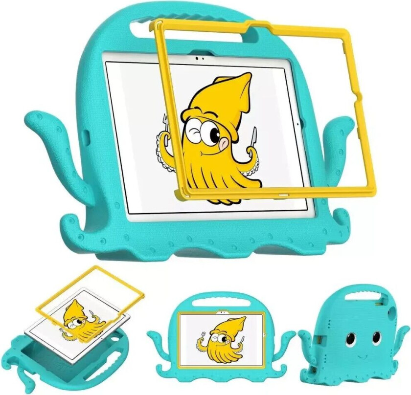 Samsung Galaxy Tab A8 10.5" (2021) Barnedeksel m. Stativ - Octopus - Turkis