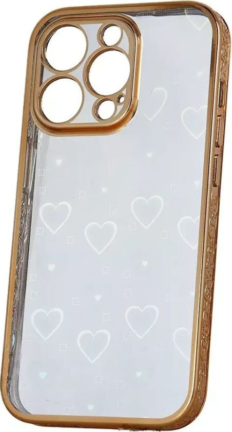 iPhone 14 Pro Fleksibelt Plast Deksel m. Holografisk Folie - Hjerter Motiv - Gjennomsiktig / Rose Gold
