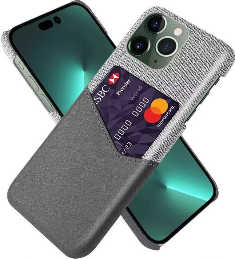 iPhone 14 Pro Kunstskinn Bakdeksel Med Kortlomme - Grå