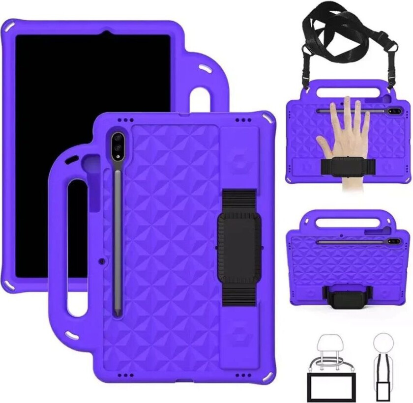 Samsung Galaxy Tab S7 Håndverker Deksel m. Pencil Holder, Bærestropp & Skulderstropp - Lilla