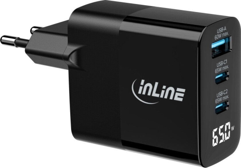 Usb Pd Strømforsyning Gan Lader 3-Ports Usb-C + Usb-A 65W Med (31552)