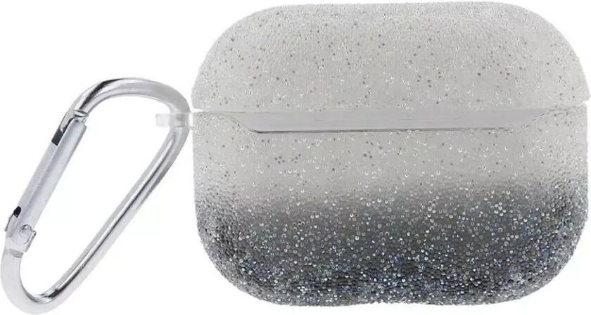 Apple AirPods Pro 2nd Gen (2022) TPU Plastdeksel med Karabinkrok – Grå / Gjennomsiktig Glitter