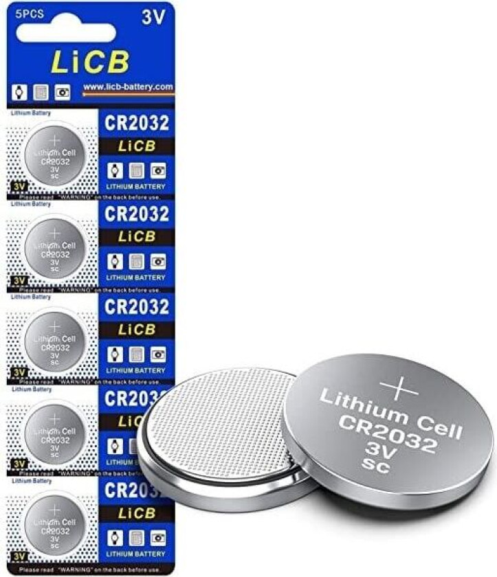 CR2032/3V, knappcellebatteri, litium, 5-pakning