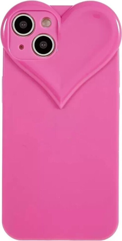 iPhone 14 3D Plastdeksel Fleksibel m. Hjerte - Lilla