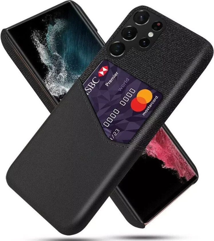Samsung Galaxy S23 Ultra Stoff / Skinndeksel m. Dobbel Kortholder - Svart