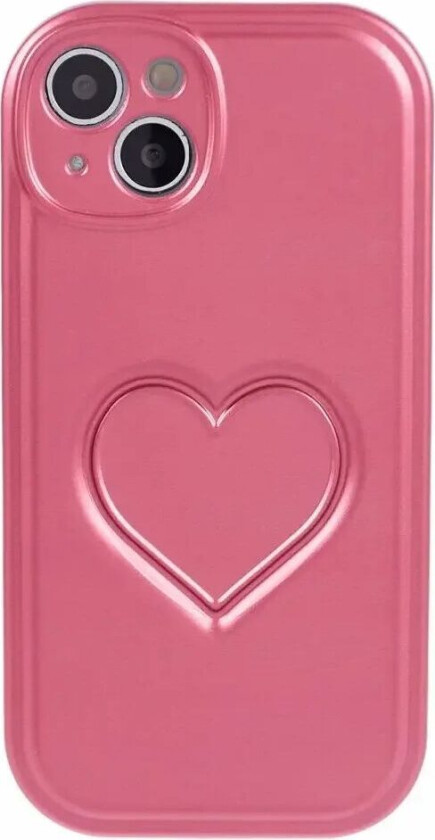 iPhone 15 Fleksibelt Plastdeksel med Hjerte - Pink