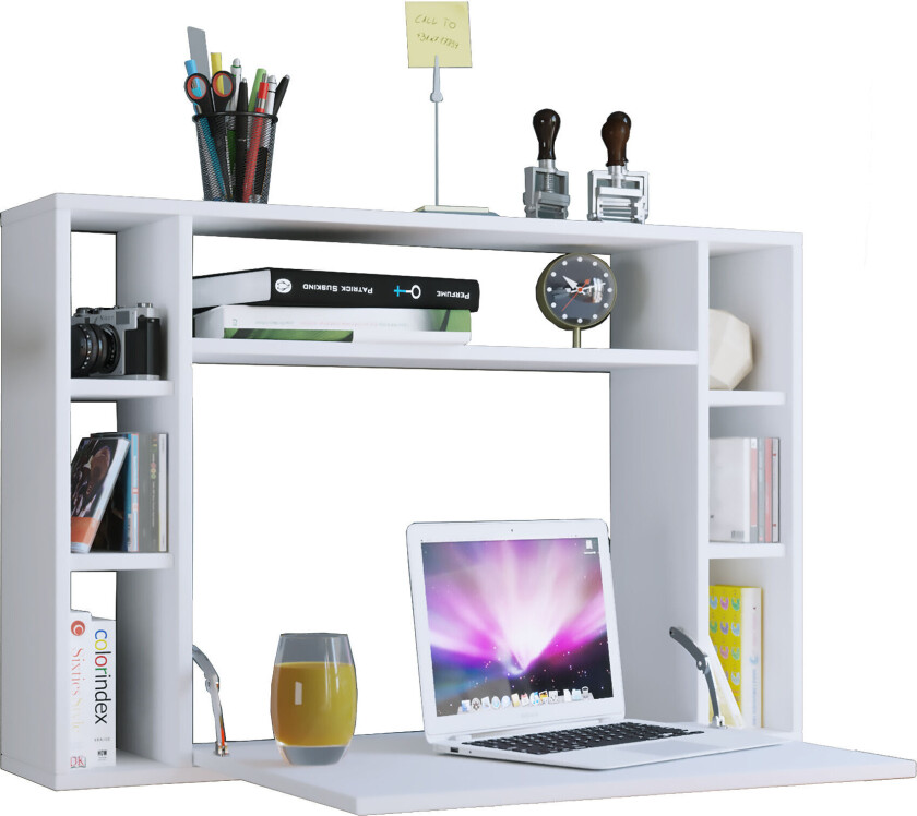 Wandila skrivebord , laptopbord vegghengt skriveplate og 7 rom hvit.