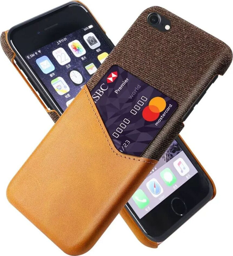 iPhone SE (2022 / 2020) / 8 / 7 Kunstskinn Bakdeksel Med Kortlommer - Brun