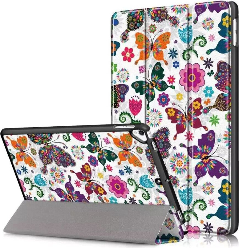 iPad 10.2" (2021 / 2020 / 2019) Skinn Deksel m. Tri-fold - Fargerike Sommerfugle & Blomster