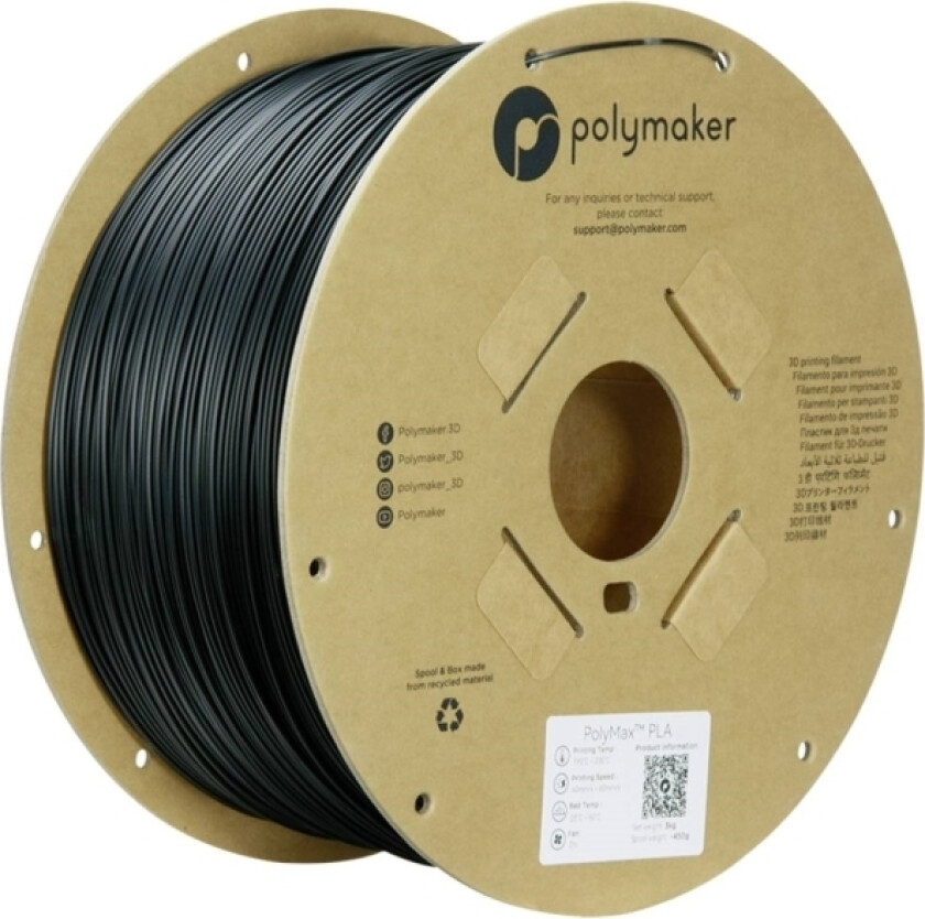 Polymaker Pa06024 Filament Pla-Plast, Tough Pla Slagfast 1.75 Mm 3000 G Sort Polymax™ 1 Stk