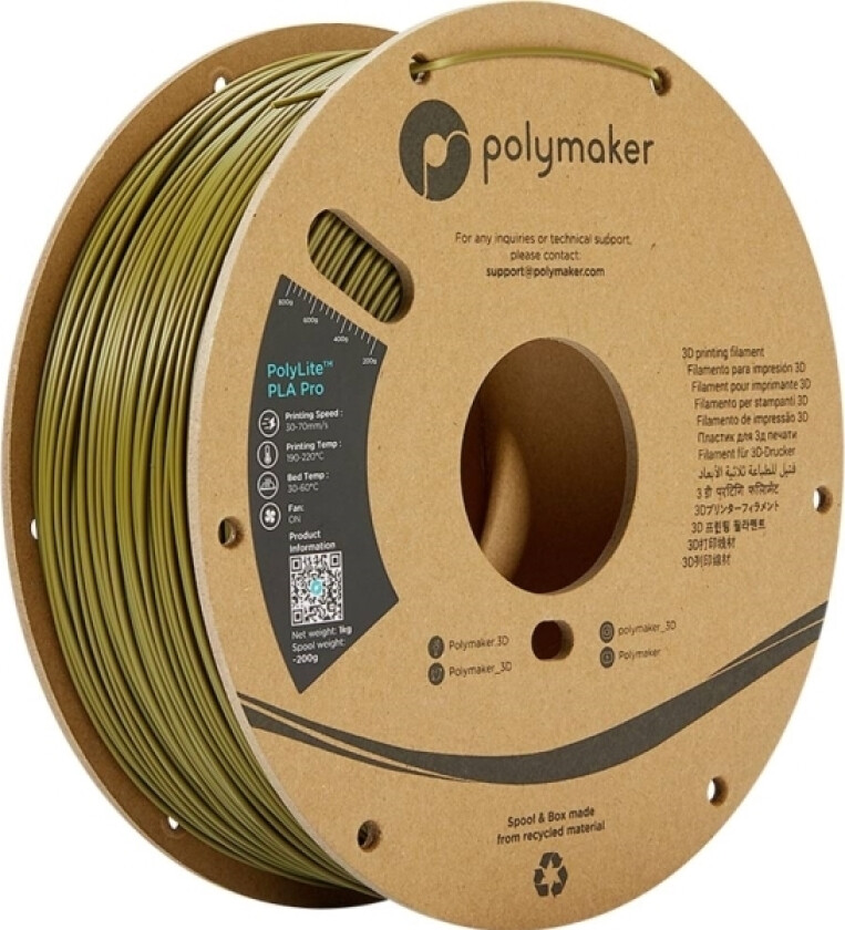 Polymaker Pa07006 Filament Pla Pro Høj Grad Af Stivhed, Slagfast 1.75 Mm 1000 G Army Green Polylite™ 1 Stk