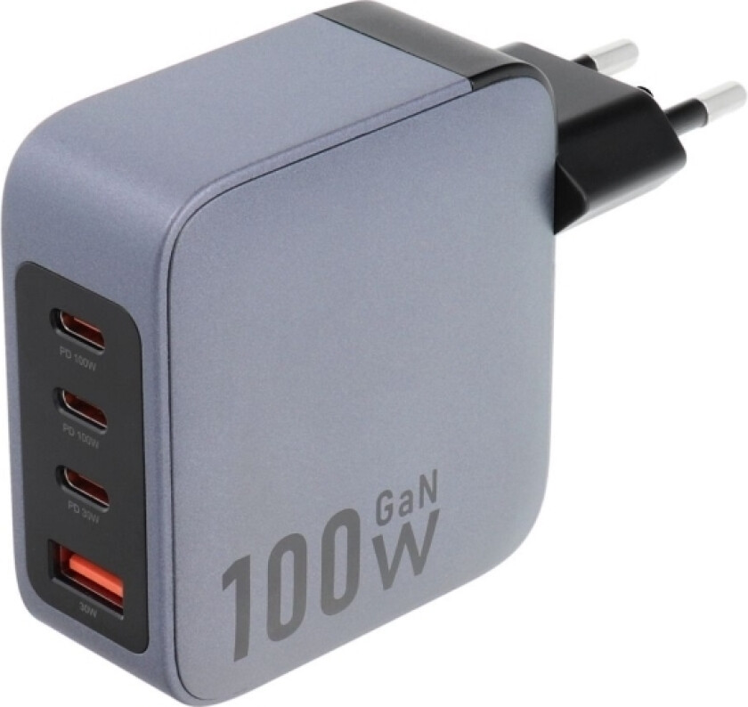 Forcell Gan Charger - 3X Usb C +1 X Usb A Sockets - 100W With Pd And Quick Charge 4.0 Function