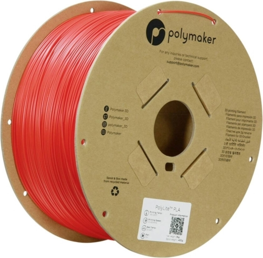 Polymaker Pa02066 Filament Pla-Plast Høj Grad Af Stivhed, Høj Grad Af Trækstyrke 1.75 Mm 3000 G Rød Polylite™ 1 Stk