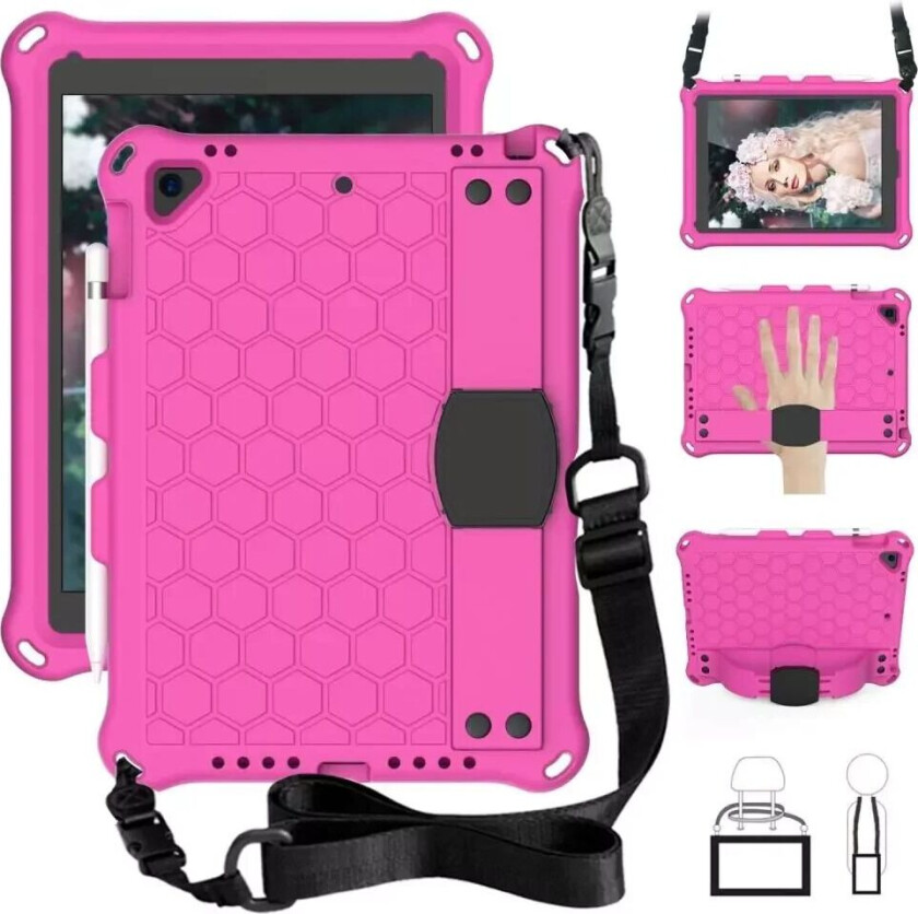 iPad (2018) / iPad (2017) / iPad Air 2 / iPad Air 2 Barnedeksel med Skulderstropp - Bikube Mønster - Pink