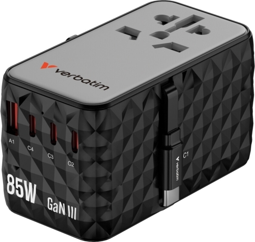 Adapter Podróny Verbatim Charge &Amp #039 N&Amp #039 Travel Gan Iii Globalny 4Xusb-C Pd 3.0 Qc 4+ 70W, 1Xusb-A Qc 4+ 60W