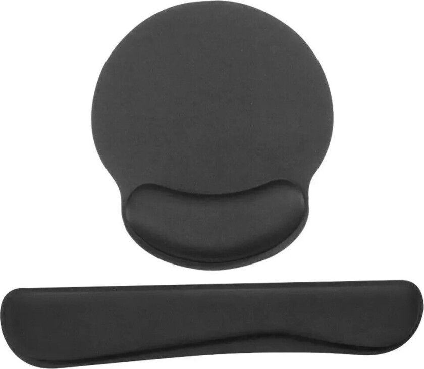 Ergonomisk musematte 25 x 23 cm m. Håndleddsstøtte 46 x 8,5 cm - Svart