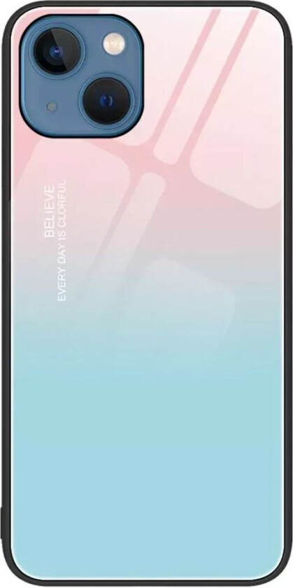 iPhone 14 Plus Deksel m. Glassbakside - Gradient Rosa & Blå
