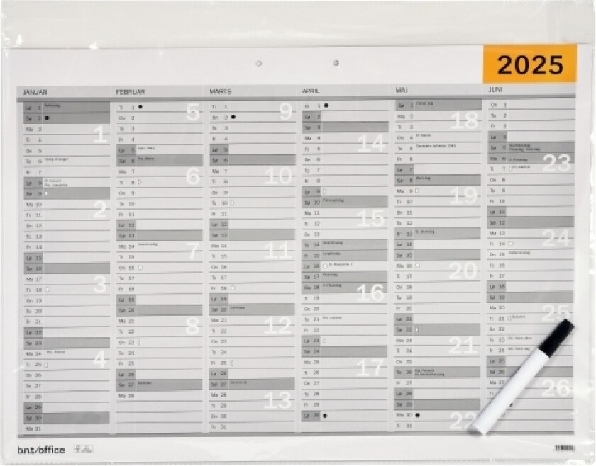 Vægkalender A4 2025 Dk