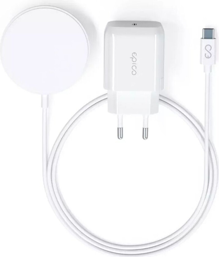 15W Magnetisk Trådløs Lader m. 20W PD Vegglader - MagSafe-Kompatibel - Hvit