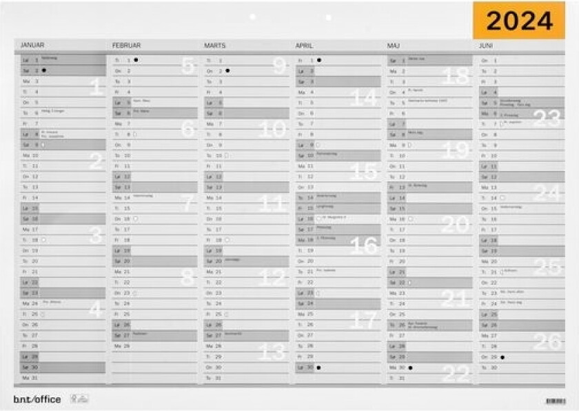 Vægkalender A4 2024 Dansk