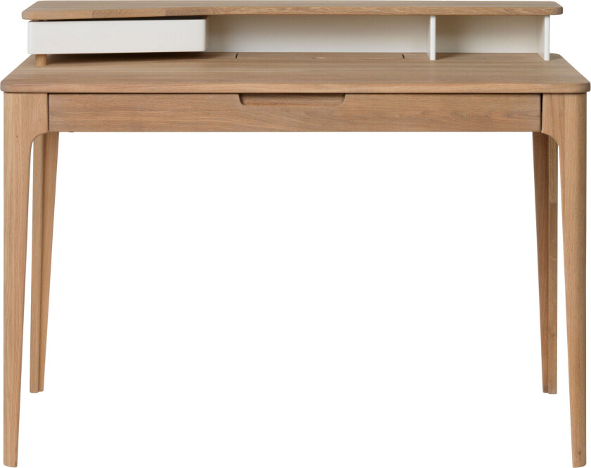 Amalie skrivebord med 1 skuff i hvit, finer og massiv eik hvitoljet.