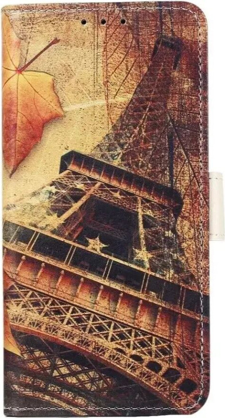 iPhone 13 Pro PU-Skinn Flip Deksel med Lommebok - Eiffeltårnet og Lønneblader