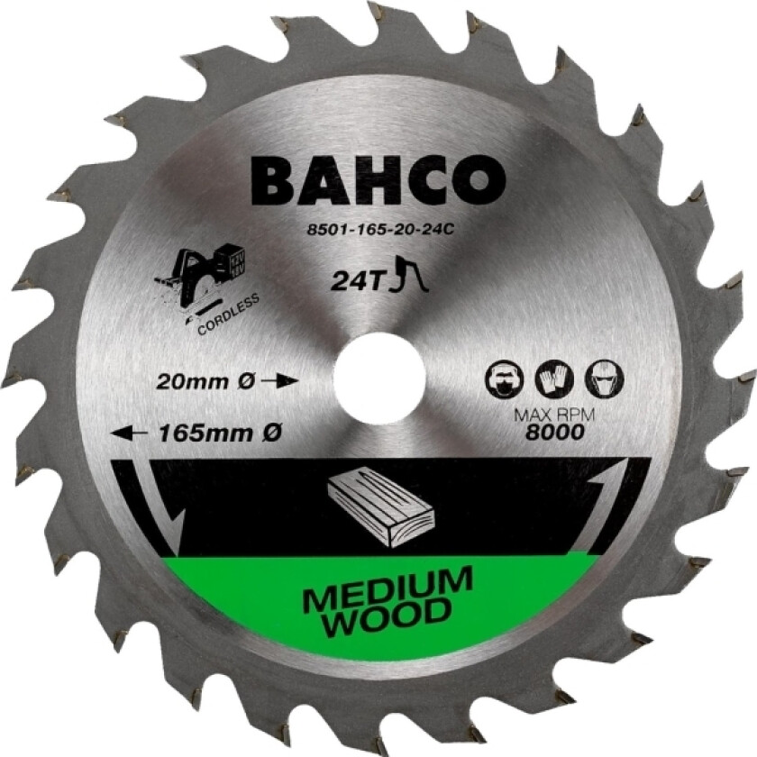 Bahco Sirkelsag For Tre 165X20mm 24H 18°, (10/16Mm Adaptere), For Batterisag
