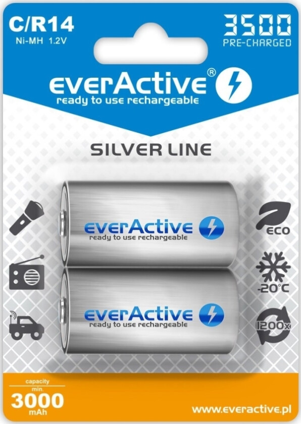 Everactive Evhrl14-3500, Oppladbart Batteri, C, Nikkelmetallhydrid (Nimh), 1,2 V, 2 Stykker, 3500 Mah