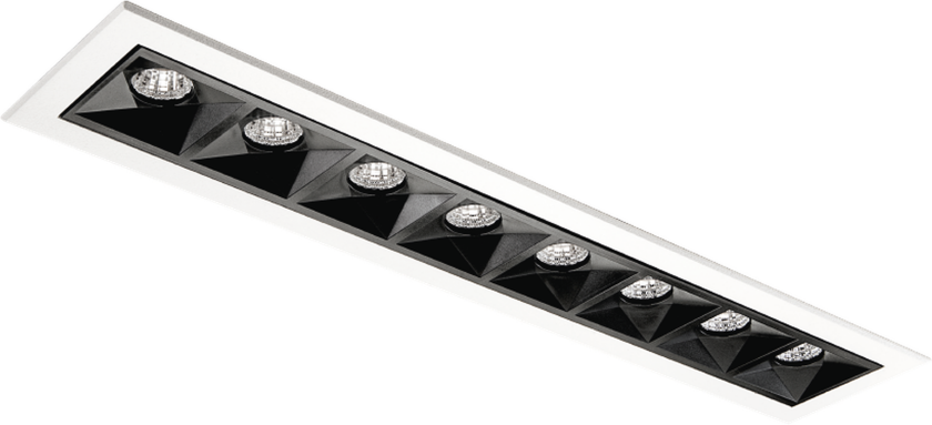 Inspire R 300 innfelt downlight 8 lys 15W RA98 2700K dimbar - Svart/Hvit - Svart / Hvit