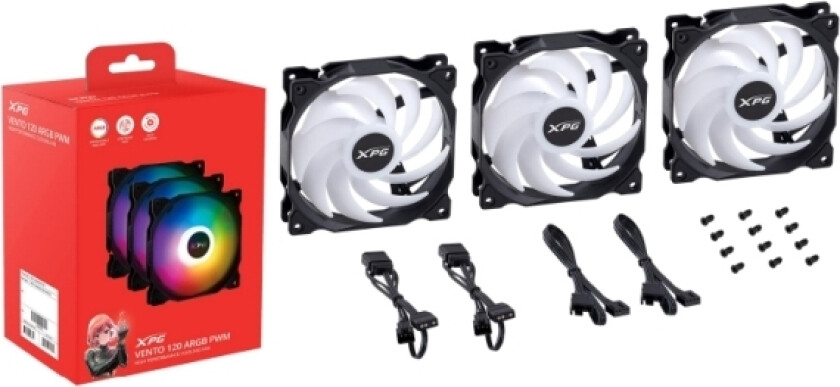 Xpg Vento 120 Argb Pwm Datamaskinveske Vifte 12 Cm Sort 3 Stk(Er)