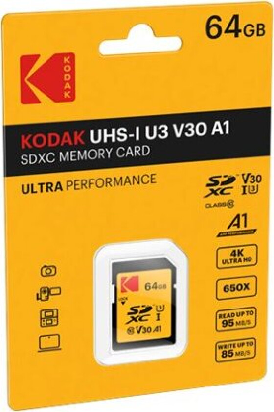 - Flashhukommelseskort - 64 Gb - Uhs Class 3 / Class10 - 650X - Sdxc Uhs-I