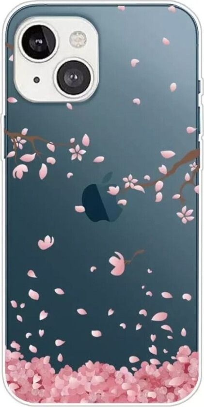 iPhone 14 Fleksibelt Bakdeksel - Gjennomsiktig med Rosa Blomster