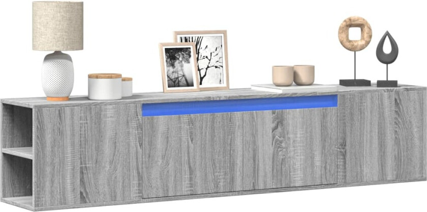 Vegghengt TV-benk med LED grå sonoma 180x31x39,5 cm